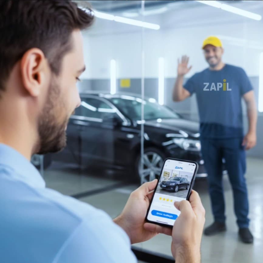 Cliente avaliando o serviço pelo celular